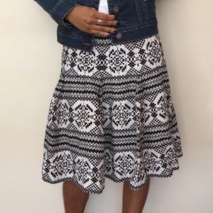 Silk Nine West Black and White Midi Skirt